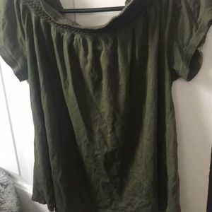 A army green over the shoulder t-shirt